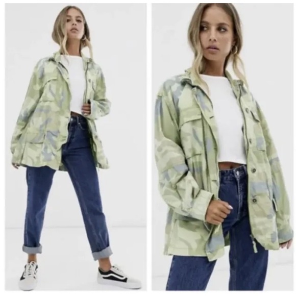 Free People Lead The Way Camo Field Jacket Parka Flaw - Picture 1 of 16